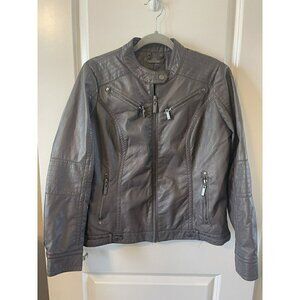 J2 Faux Leather Moto Motorcycle Jacket Faux Fur Lined Size XL violet grey